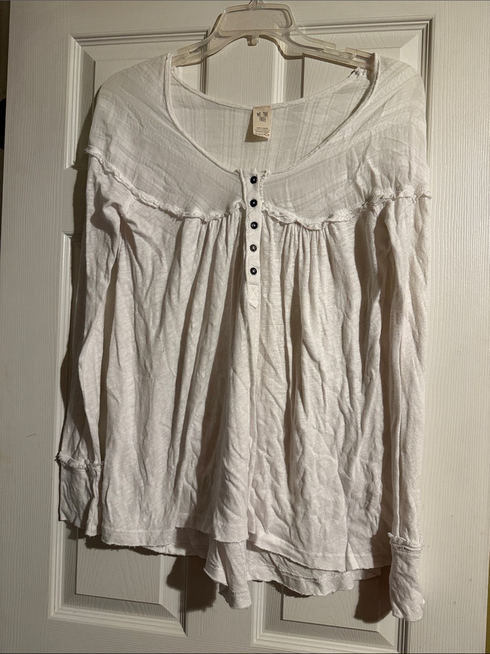 We The Free White Long Sleeve Henley Peasant Top
